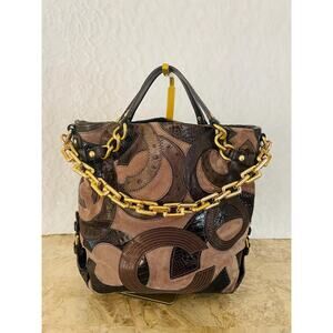 Coach Brooke multicolored Inlaid C suede ostrich leather satchel 14339 brown